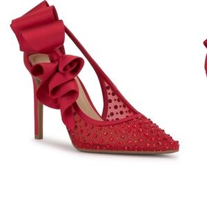 INC International Concepts Red Ruffle Crystal Pointed-Toe Pump